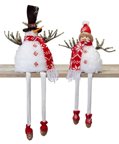 Muñeco de nieve sentados de espuma de poliestireno de piernas colgantes - Eugenia's Gifts Accents