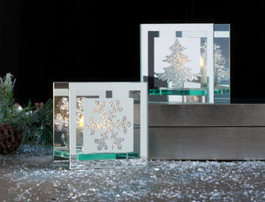 Candeleros de Cristal con Figuras de Copo de Nieve y Arbol de Navidad - Eugenia's Gifts Accents