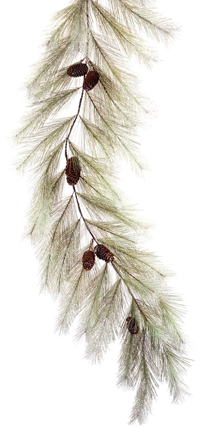 Guirnalda de pino nevada con piñas de 76" (193 cm) de PVC - Eugenia's Decoracion y Regalos