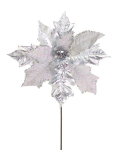 Florde nochebuena acabado metálico de 16" (40.6 cm) de plástico - Eugenia's Decoracion y Regalos