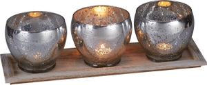 Vasos de Vidrio Mercurial con Bandeja de Madera - Eugenia's Decoracion y Regalos
